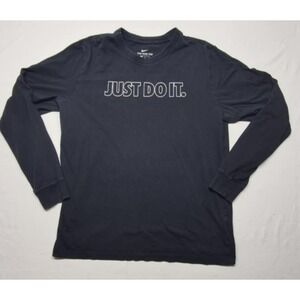 Nike Tee Men's Size Large Long Sleeve Cotton Black T-shirt White Just Do It Logo